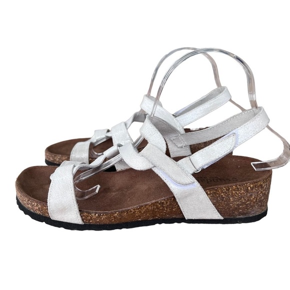 Sundance Italy Moon on the Water Cork Bottom Sandal White Shimmer Sz 10 Comfort - Picture 5 of 16